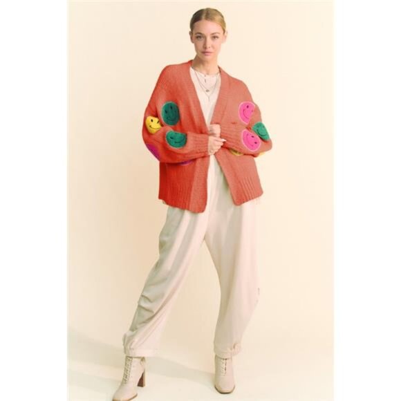 nwt Davi‎ & Dani Fuzzy Smile Open Front Long Sleeve Cardigan - Picture 5 of 5